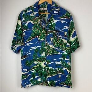 Tommy Bahama Tropical Blue Silk Hawaiian Shirt Size Large